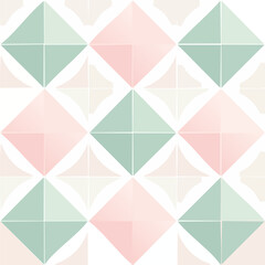 Vector seamless pattern of geometric tiles arranged in clean symmetry with sage green and blush pink palette