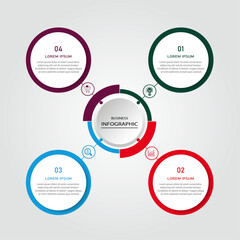 Business progress or process visualization with 3 steps circular white diagrams | Infographic medallic radial wheel marketing chart | Modern abstract innovation for presentation, report