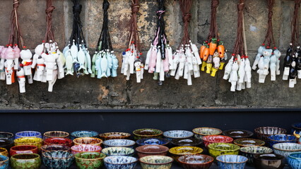 The beautiful chinawares displayed in the china museum of the China
