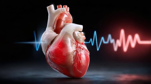 Human Heart and EKG Waves: A vivid image showcasing a detailed, anatomically correct human heart with dynamic EKG waves, conveying health and vitality.