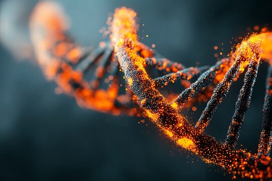 Glowing dna helix rotating in dark background