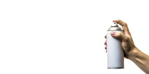 Hand holding white spray can releasing colorful mist isolated on a transparent background 6