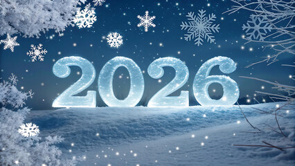 Frosty 2026 New Year's Greeting on a Snowy Landscape