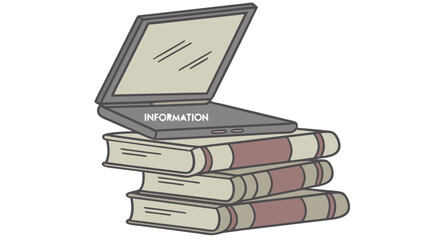 Laptop computer on a stack of books education concept illustration.