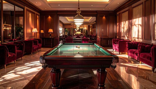 Luxurious billiard room with plush seating