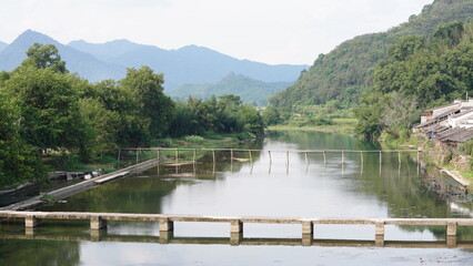 The classical wooden bridge view located in the countryside of the China
