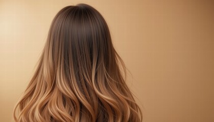 Fototapeta premium A close-up view of wavy, multi-toned hair cascading down against a smooth, golden background.