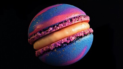 Obraz premium Cosmic Macaron: A confectionery delight with galactic hues and golden sparkle