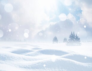 Winter Snow Background with Sparkling Sunlight and Bokeh  