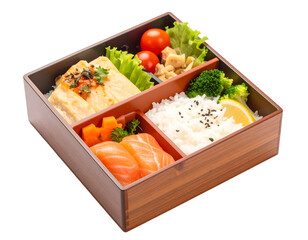 Japanese Bento Box with Grilled Fish Salmon and Vegetables