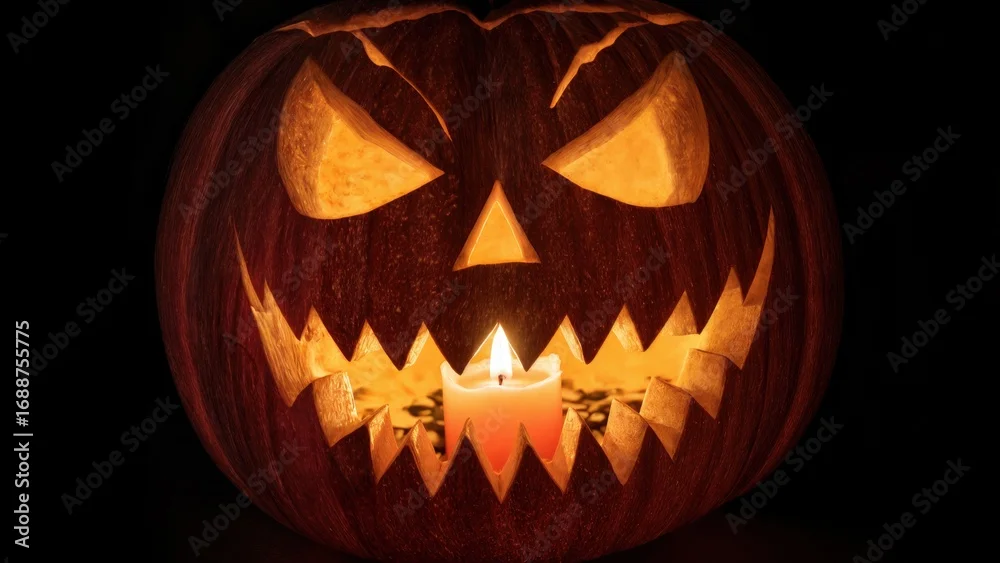 Warm Candlelight Shining Through Carved Jack O Lantern Design