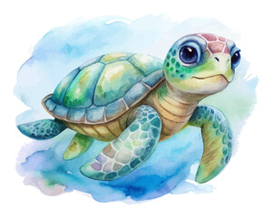 cute Watercolor marine turtle animals