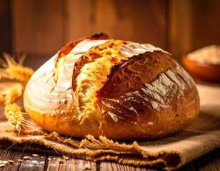 Close-up of artisanal bread on burlap