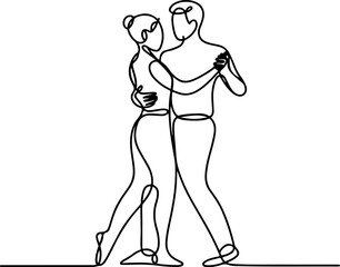 Graceful Dancing Couple in a Minimalist Continuous Line Art Vector Drawing, Ideal for Modern Design Concepts