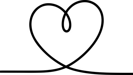 Continuous line art drawing of a romantic heart symbol representing love, minimalist vector icon
