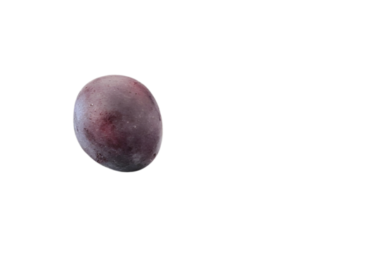 A ripe, fresh red plum, isolated on a white background, looks like a red Easter egg.