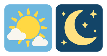 Sun and moon flat icons. Day and night simple vector illustrations