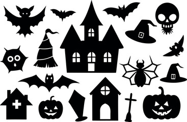 Obraz premium Halloween silhouettes collection of spooky elements on transparent background