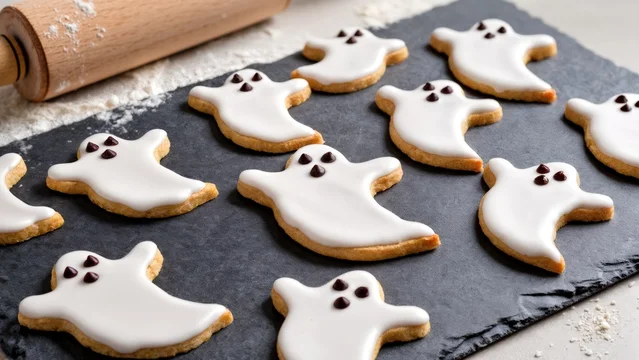Adorable Iced Ghost Cookies with Dark Chocolate Details