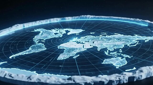 Flat earth map depicts a flat planet, suitable for digital design, conspiracy theory concept, educational purposes, and controversial topics.
