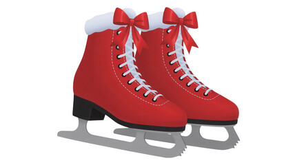 Festive red ice skates adorned with charming bows and plush white trim evoke the joy and magic of winter sports and holiday celebrations