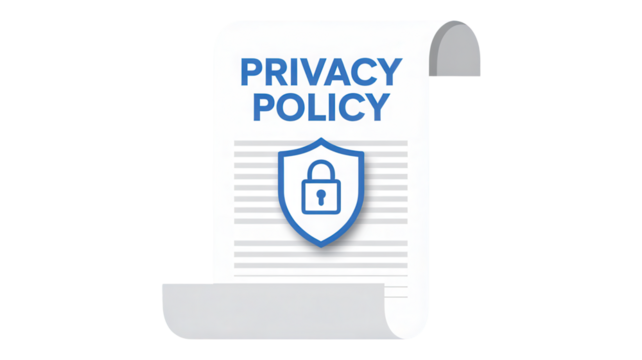 Secure your data with a clear, trustworthy privacy policy document featuring a prominent lock and shield icon for maximum consumer confidence and legal compliance assurance.