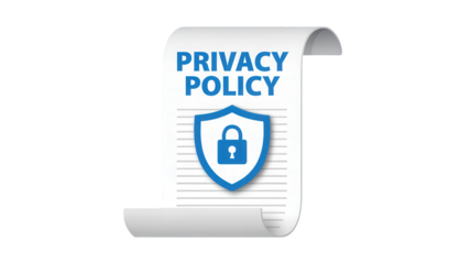 Secure your digital world with a clear and reliable privacy policy document featuring a prominent shield and padlock icon symbolizing data protection and trust.
