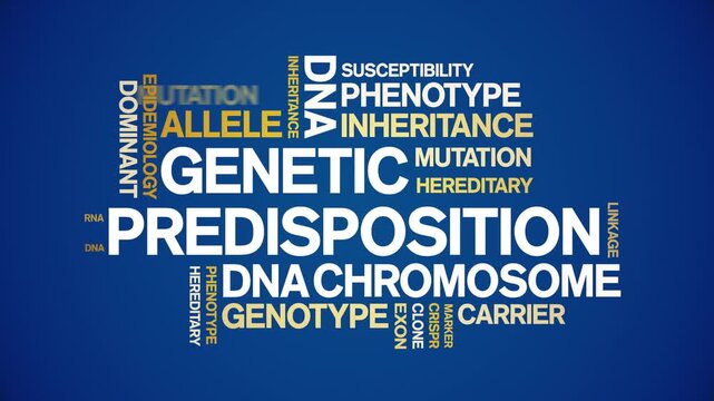 Genetic Predisposition animated word cloud-text design animation tag kinetic typography seamless loop.