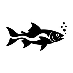 Fototapeta premium black and white silhouette of a fish with bubbles vector art