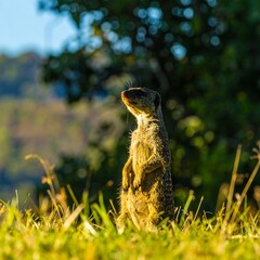 Meerkat standing in tall grass