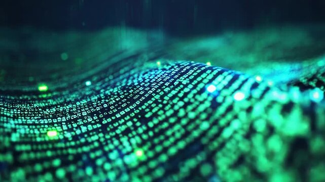 Digital wave of binary code flowing in cyberspace