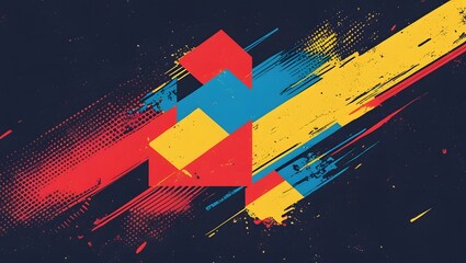 Grunge background with red texture and abstract technology lines, vector design art