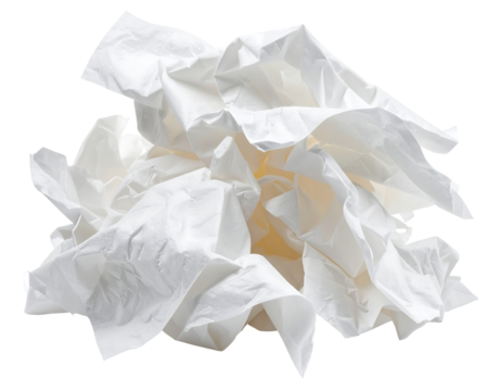 Crumpled White Facial Tissues on Transparent Background - Powered by Adobe