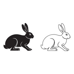 Linear Hare Silhouette & Hare Lineart – Hare Vector Artwork Displaying Clear Line Weight – Black Vector of Hare – Vector Set of Hare