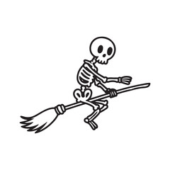 Obraz premium Cute Cartoon Skeleton Flying on a Broomstick for Halloween