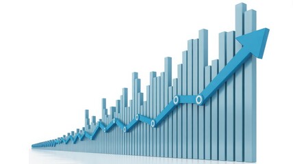 A rising blue arrow graph shows upward trend and positive financial growth over a white background