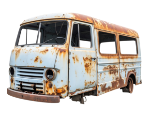 Rusty Vintage Van on Transparent Background