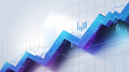 Dynamic blue digital growth arrow ascending upwards against a blurred grid background representing financial success and progress