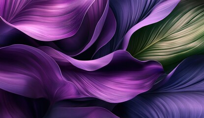 An abstract, vibrant background with wavy shapes and flowing fabrics, rendered in high resolution with highly detailed, cinematic lighting and an artistic composition. The dark purple background
