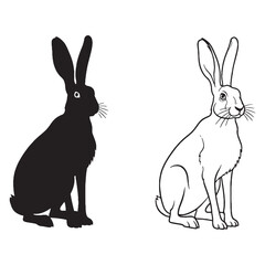 Timeless Hare Silhouette & Hare Lineart – Hare Vector Graphic Representing Enduring Style – Black Vector of Hare – Vector Set of Hare
