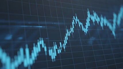 Modern blue digital stock market chart with fluctuating upward trend showing financial growth and trading data visualization