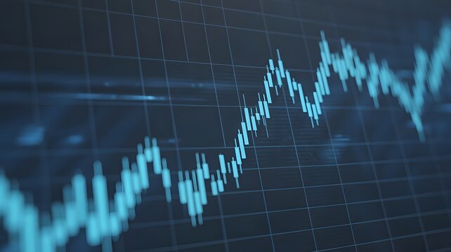 Modern blue digital stock market chart with fluctuating upward trend showing financial growth and trading data visualization - Powered by Adobe