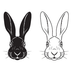 Stylized Hare Silhouette & Hare Lineart – Hare Vector Art with Refined Animal Detailing – Hare Illustration – Silhouette and Lineart Set of Hare