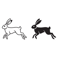 Clean Hare Silhouette & Hare Lineart – Hare Vector Drawing Featuring Smooth Body Contours – Hare Illustration – Silhouette and Lineart Set of Hare