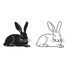 Classic Hare Silhouette & Hare Lineart – Hare Vector Artwork Representing Iconic Animal Shape – Black Vector of Hare – Vector Set of Hare