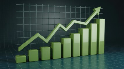 Green bar chart and line graph showing upward trend and financial growth on a dark background