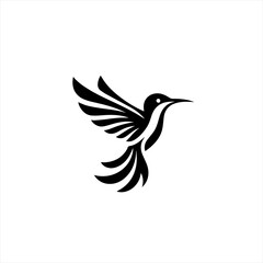 Obraz premium Stylized black hummingbird in flight against a white background
