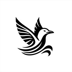 Fototapeta premium Stylized black bird flying over waves logo