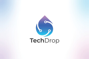 Tech Drop Logo. Modern Technology Water Drop Icon Design. Futuristic Water Drop