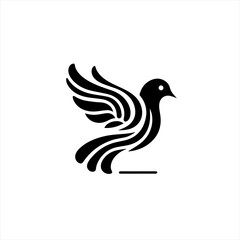 Obraz premium Stylized black dove bird logo with flowing wings and tail
